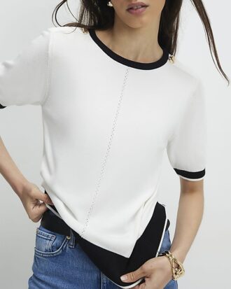 Cream Knitted Tipped Top