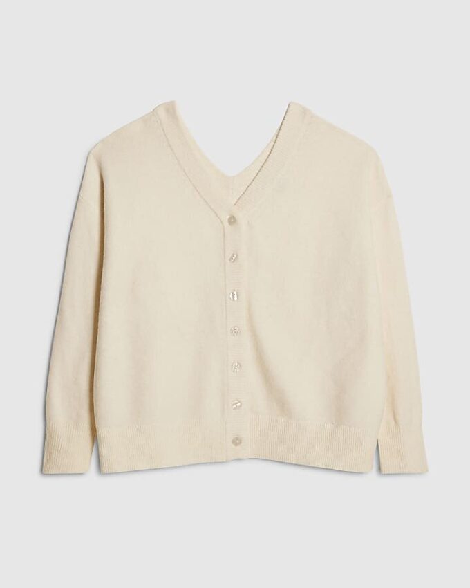Cream Knitted V Neck Cardigan