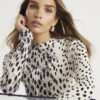 Cream leopard Print Long Sleeve Ribbed Top