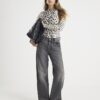 Cream leopard Print Long Sleeve Ribbed Top