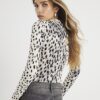 Cream leopard Print Long Sleeve Ribbed Top