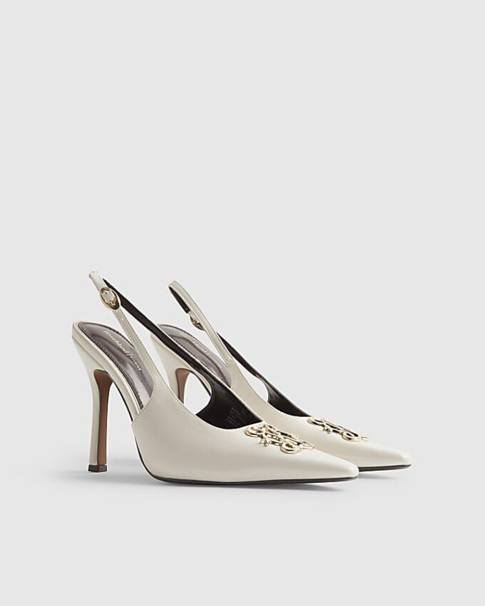 Cream Logo Slingback Court Heels