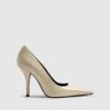 Cream Long Chisel Toe Patent Court Heels