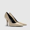 Cream Long Chisel Toe Patent Court Heels