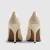 Cream Long Chisel Toe Patent Court Heels