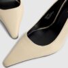 Cream Long Chisel Toe Patent Court Heels
