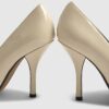 Cream Long Chisel Toe Patent Court Heels