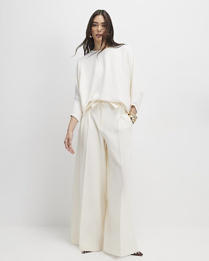 Cream Long Sleeve Batwing Top