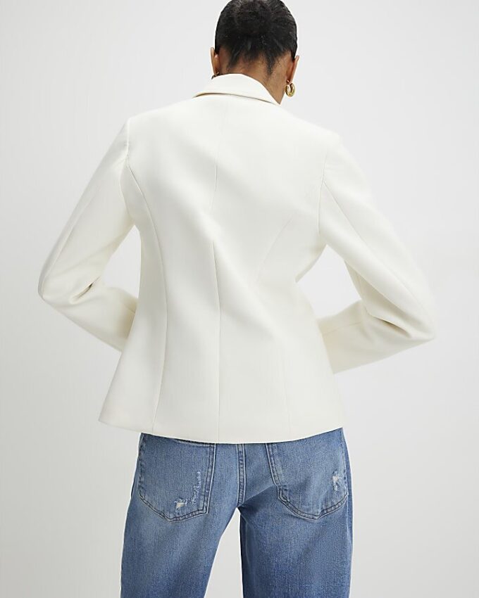 Cream Long Sleeve Double Breasted Blazer