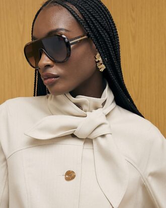 Cream Long Sleeve Herringbone Tie Neck Jacket