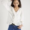 Cream Long Sleeve Ruffle Blouse