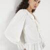 Cream Long Sleeve Ruffle Blouse