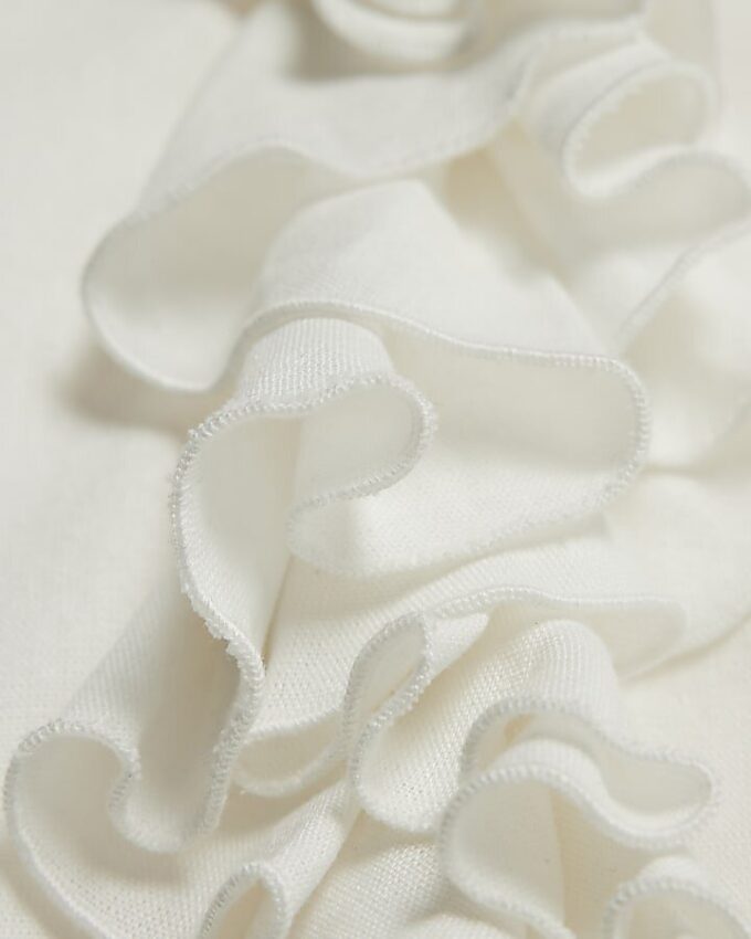 Cream Long Sleeve Ruffle Blouse