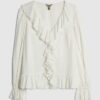 Cream Long Sleeve Ruffle Blouse