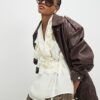 Cream Long Sleeve Wrap Ruffle Blouse