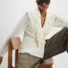 Cream Long Sleeve Wrap Ruffle Blouse