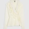 Cream Long Sleeve Wrap Ruffle Blouse