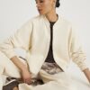 Cream Long Sleeve Zip Up Bomber Sweatshirt