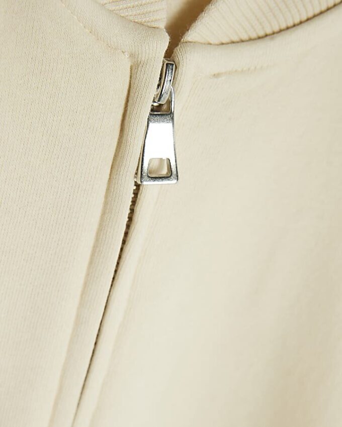 Cream Long Sleeve Zip Up Bomber Sweatshirt