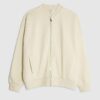 Cream Long Sleeve Zip Up Bomber Sweatshirt