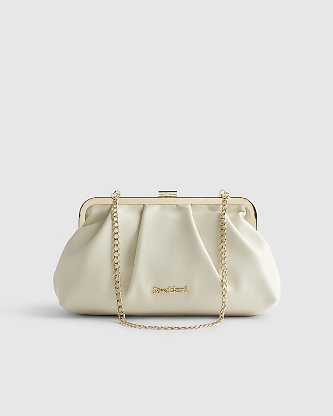 Cream Metal Frame Clutch Bag