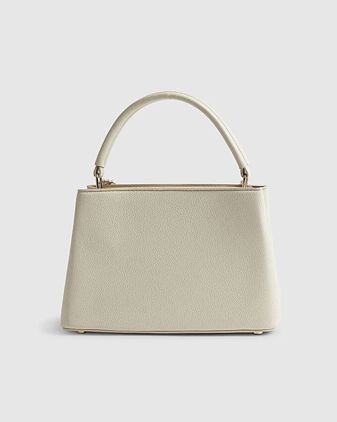 Cream Monogram Pocket Front Charmed Tote Bag