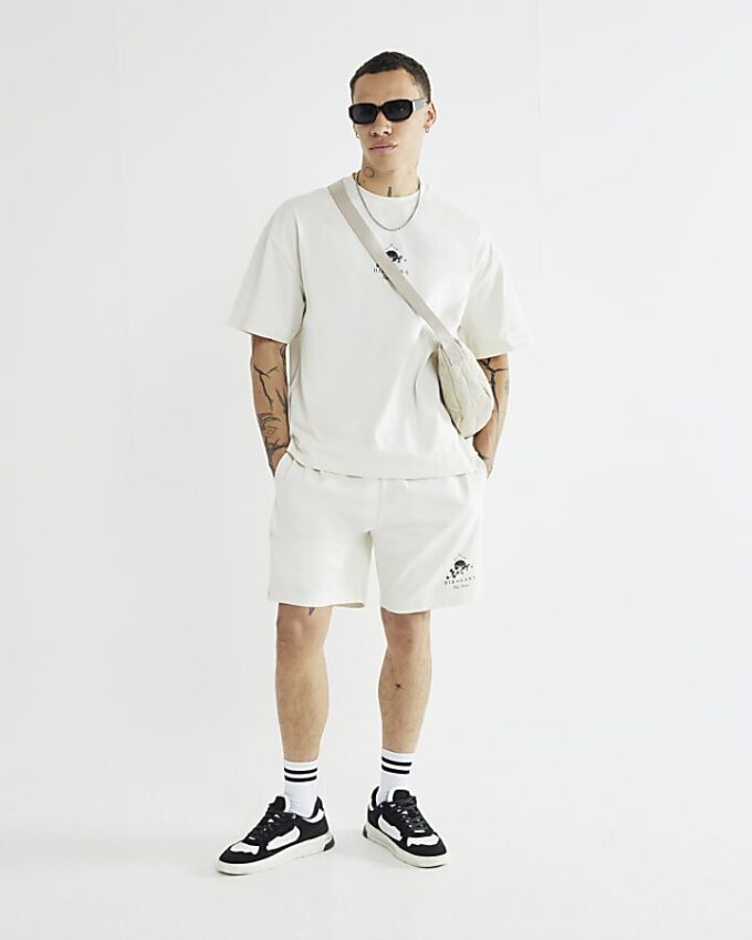 Cream Oversized Japanese T-Shirt & Shorts Set