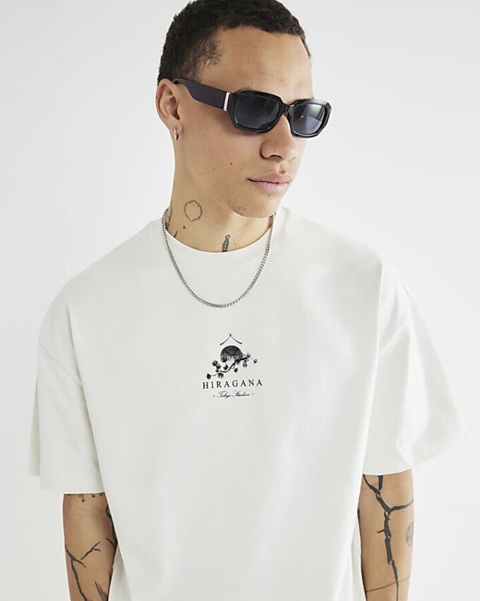 Cream Oversized Japanese T-Shirt & Shorts Set