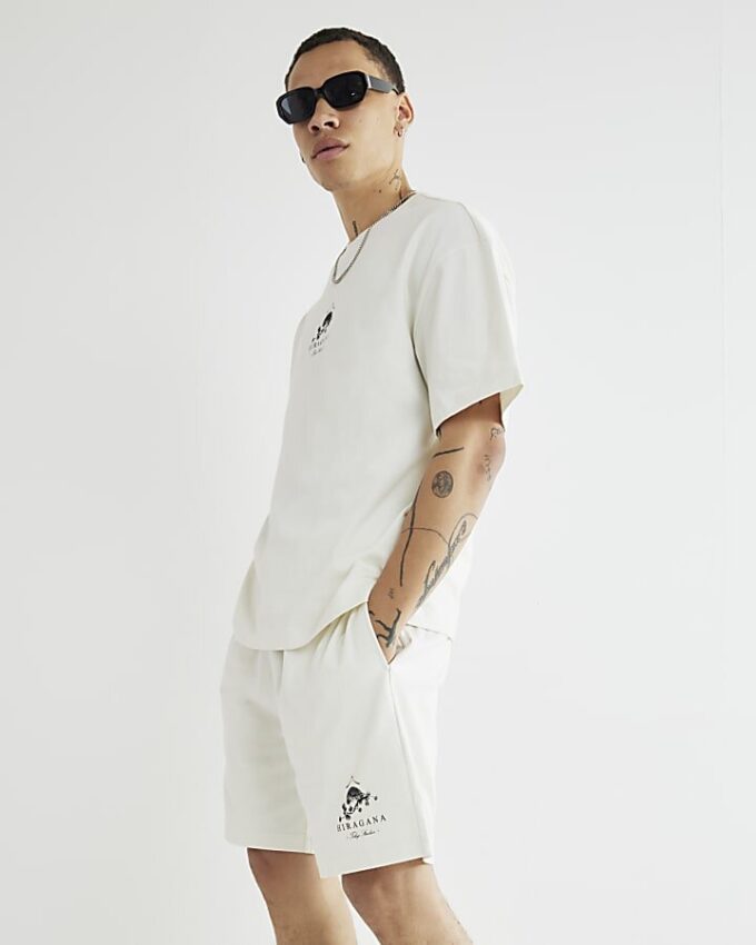 Cream Oversized Japanese T-Shirt & Shorts Set
