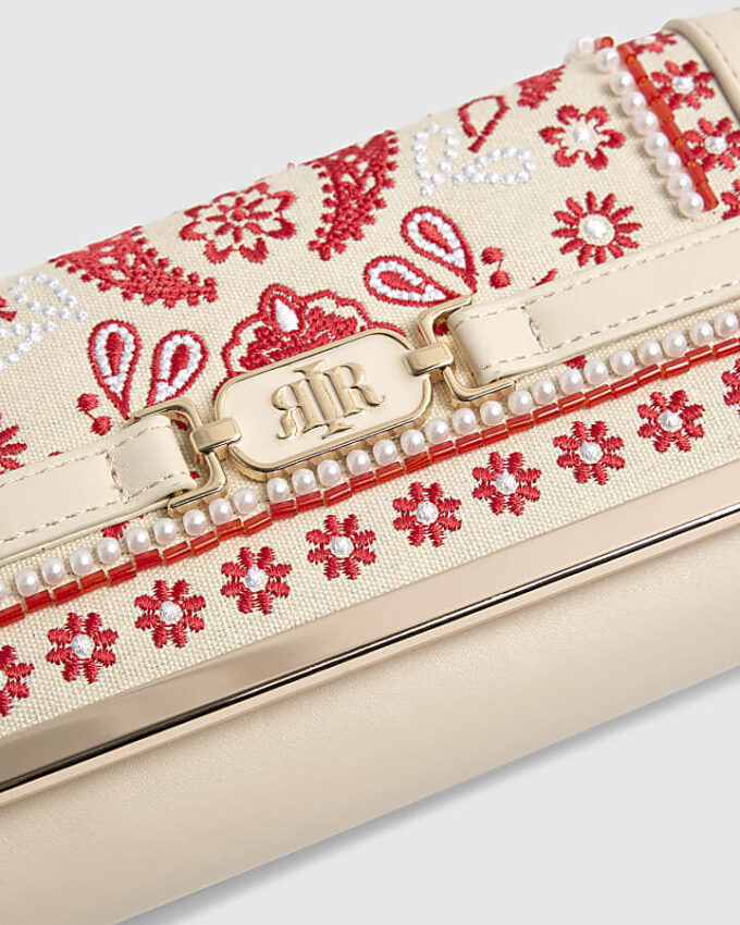 Cream Paisley Print Embroidered Purse