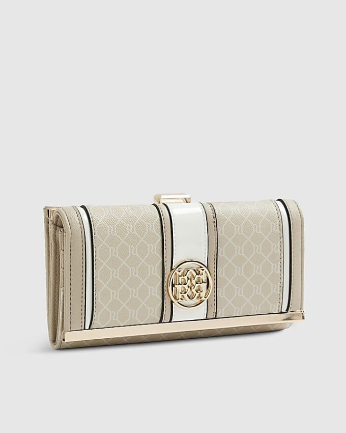 Cream Panelled Clip Top Purse