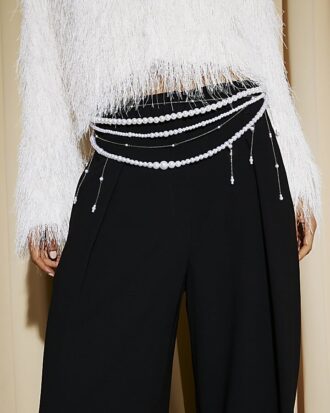 Cream Pearl Chain Belt