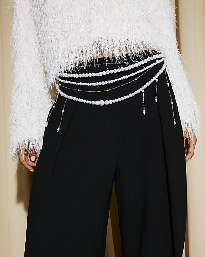 Cream Pearl Chain Belt