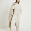 Cream Premium Long Sleeve Tie Front Top