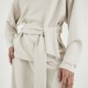 Cream Premium Long Sleeve Tie Front Top