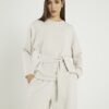 Cream Premium Long Sleeve Tie Front Top