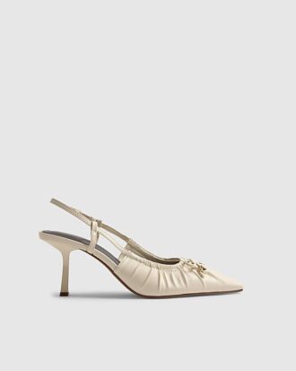 Cream Ruched Bow Court Heels