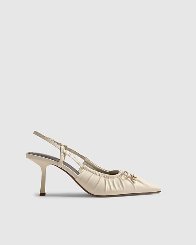 Cream Ruched Bow Court Heels
