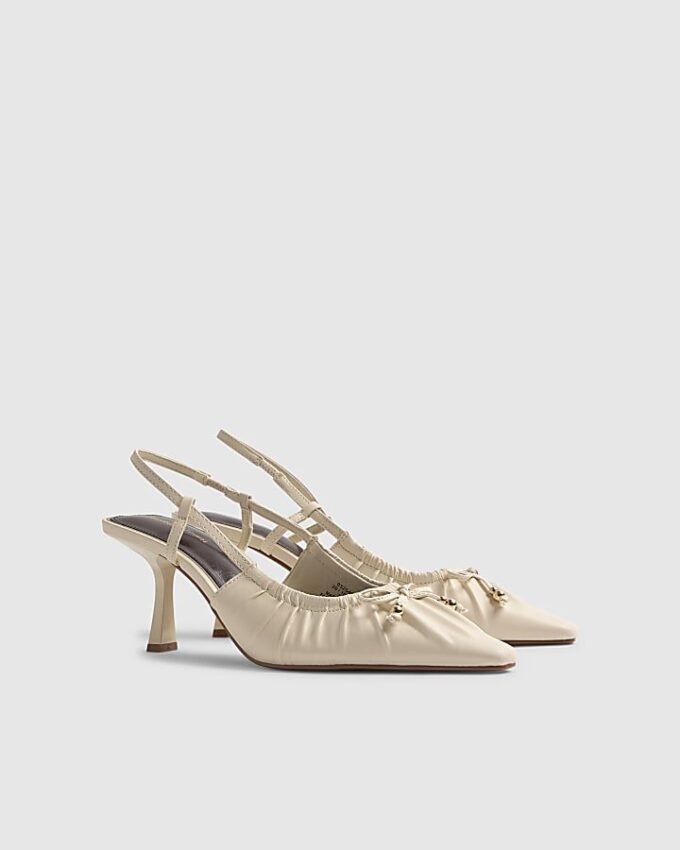 Cream Ruched Bow Court Heels