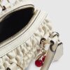 Cream Ruched Cherry Charm Mini Bowler Bag