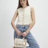 Cream Scallop Front Faux Leather Top