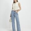 Cream Scallop Front Faux Leather Top