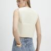 Cream Scallop Front Faux Leather Top
