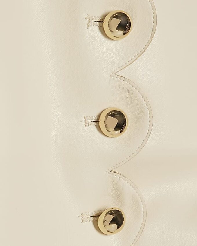 Cream Scallop Front Faux Leather Top