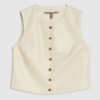 Cream Scallop Front Faux Leather Top