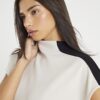 Cream Short Sleeve Colour Block High Neck Top