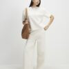 Cream Short Sleeve Jacquard Boxy T-shirt