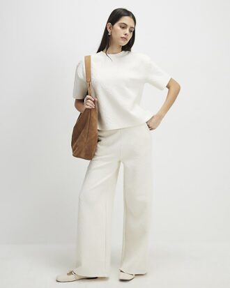 Cream Short Sleeve Jacquard Boxy T-shirt