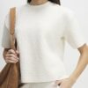 Cream Short Sleeve Jacquard Boxy T-shirt