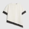 Cream Short Sleeve Lace Trim Asymmetric Top